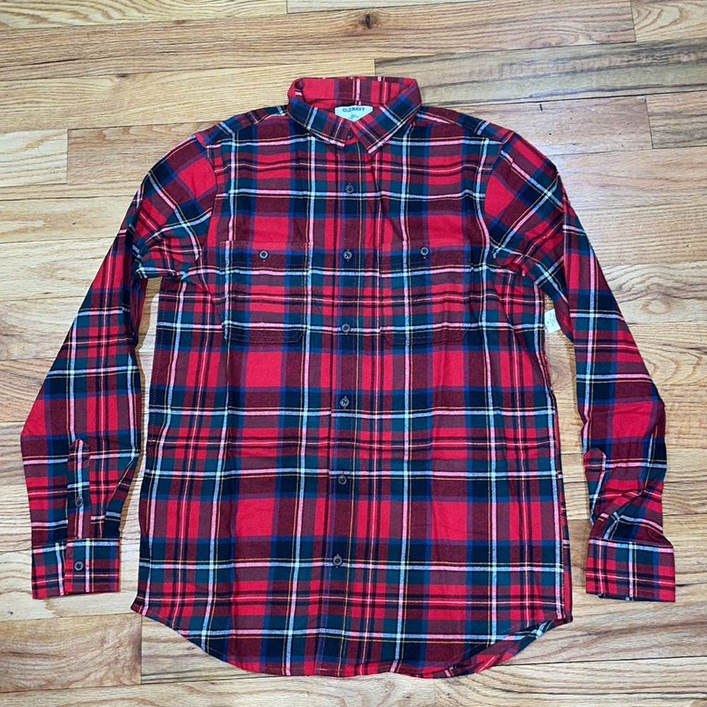 New OLD NAVY Double-Brushed Flannel Shirt Holiday Red Tall Medium M